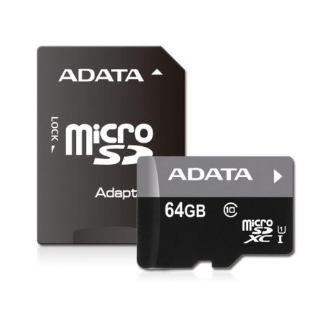 Memoria Micro SD + Adaptador SD Adata Class 10, 64GB