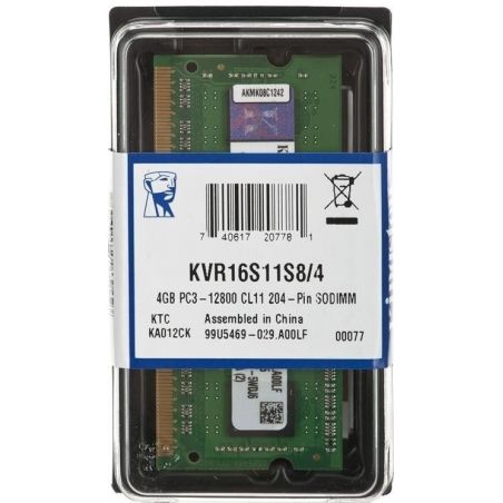 MEMORIA RAM SODIMM SINGLE RANK X8 4GB 1600MHZ DDR3 NON ECC CL11