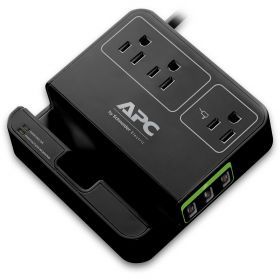 SUPRESOR APC 3 TOMAS USB + 3 CONEXIONES AC 120v - NEGRO