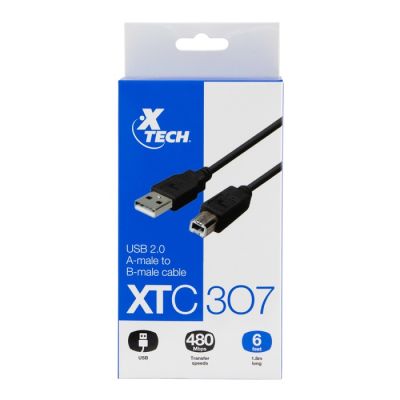Cable usb para impresoras Xtech XTC307 6FT Usb 2.0 cable Amale to Bmale Molded